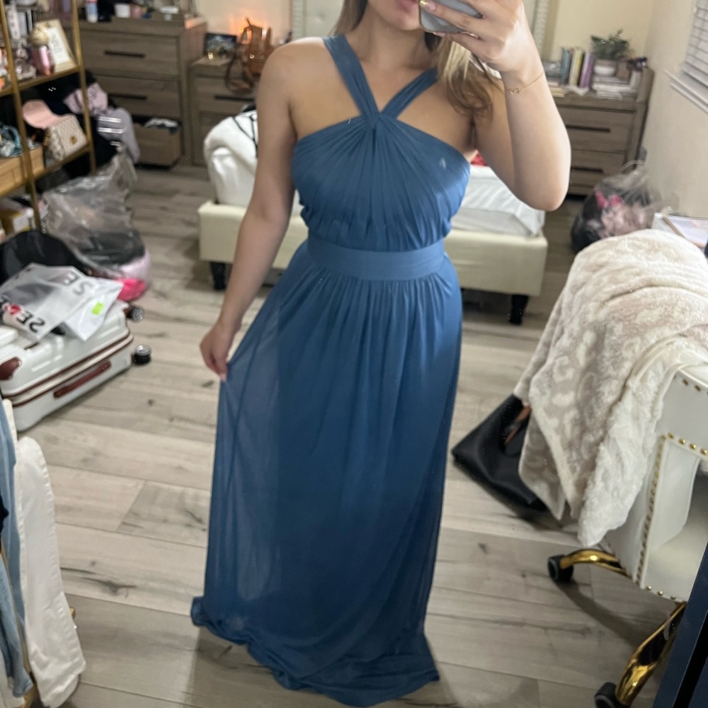 Steel blue Y-neck bridesmaid’s dress - David’s bridal